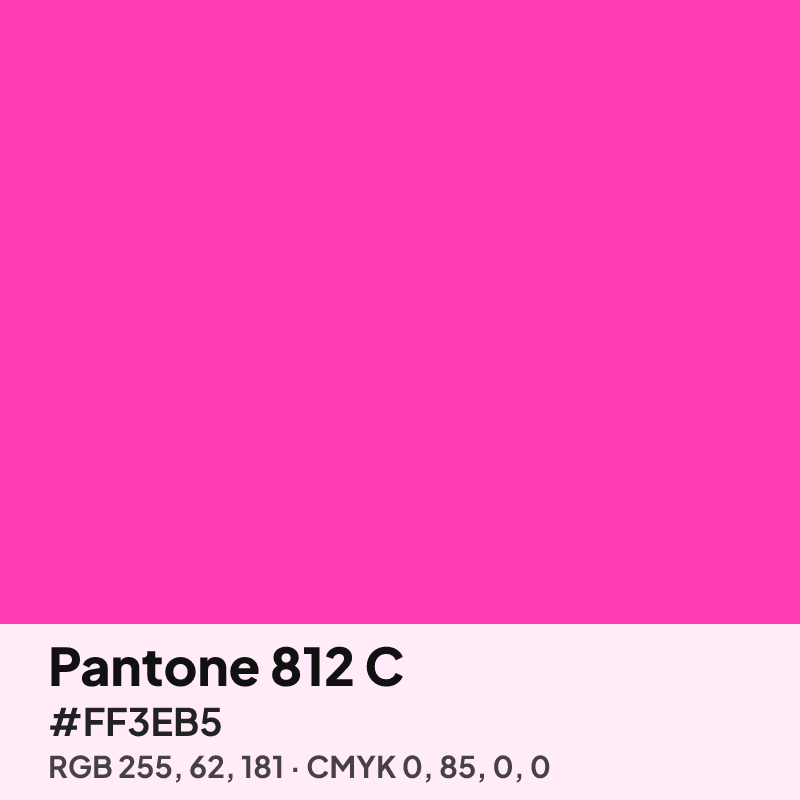 Pantone 812 C pink swatch with HEX #FF3EB5, RGB 255 62 181 and CMYK 0 85 0 0 values