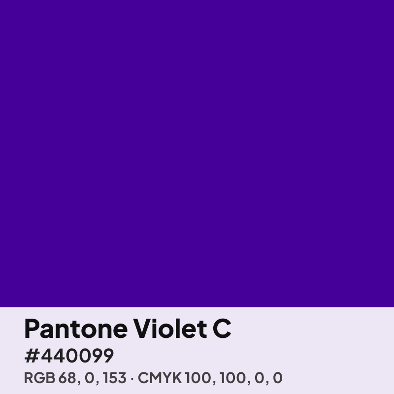 Pantone Violet C purple swatch with HEX #440099, RGB 68 0 153 and CMYK 100 100 0 0 values